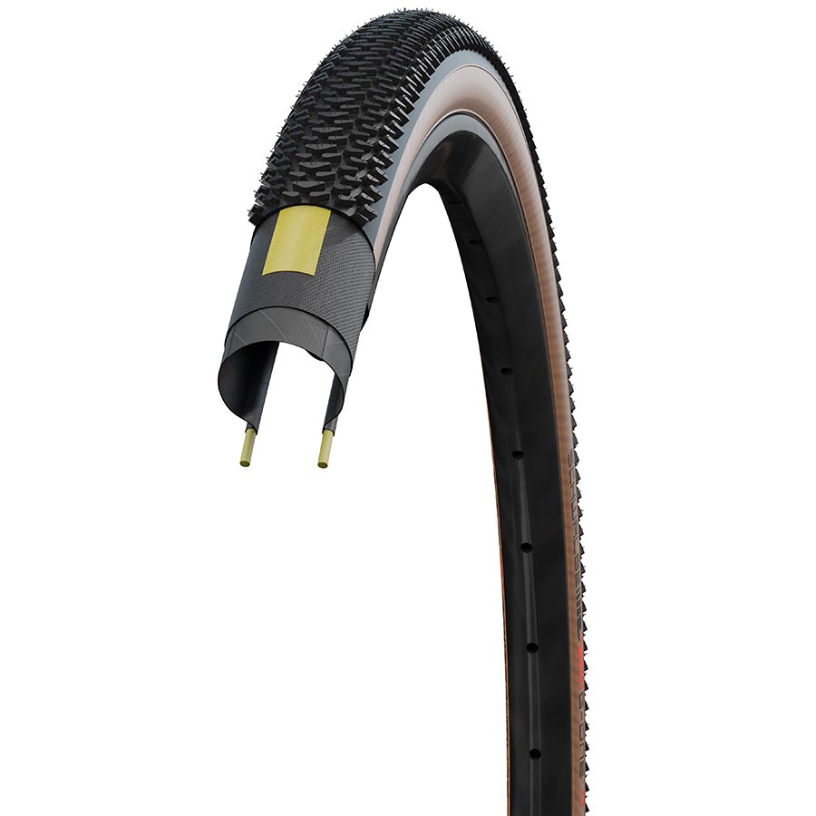 Schwalbe, G-One R Pro, Gravel Tire, 700c, Folding, Tubeless Ready, Addix Race, V-Guard, 67TPI, Transparent Sidewall