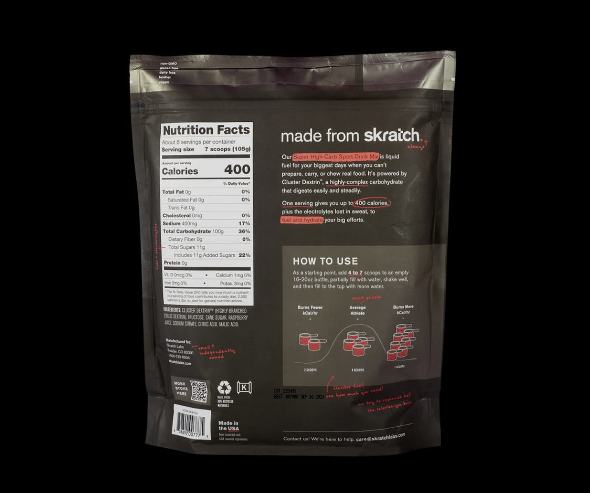 Skratch Labs Super High-Carb Sport Drink Mix, Raspberry, 840g, 8-Serving Resealable Pouch