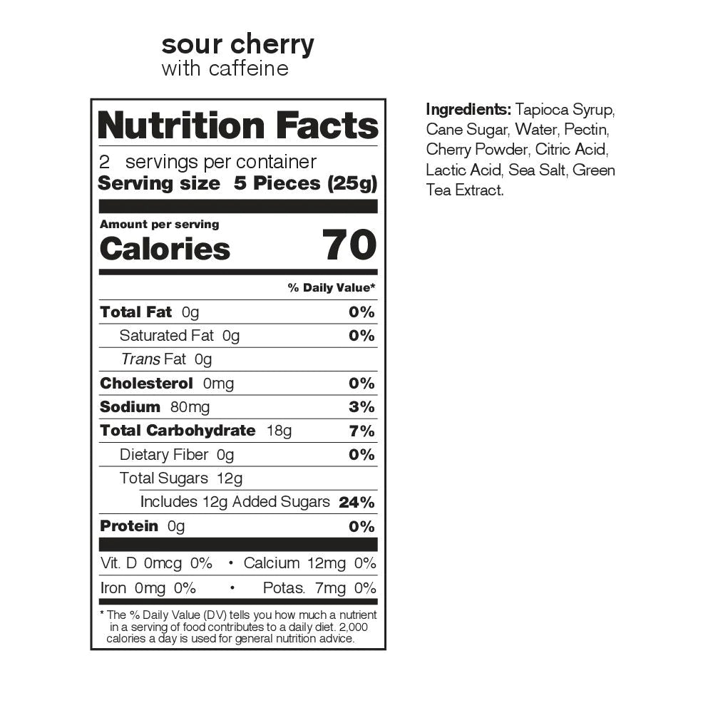 Skratch Labs, Sport Energy Chews, Sour Cherry, Caffeinated, 10 x 50g
