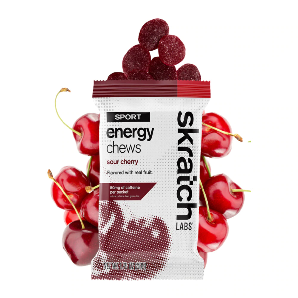 Skratch Labs, Sport Energy Chews, Sour Cherry, Caffeinated, 10 x 50g