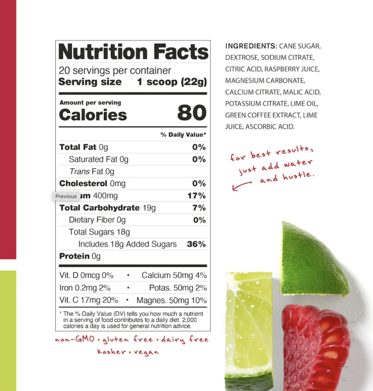 Skratch Labs Hydration Sport Drink Mix, Raspberry Limeade with Caffeine, 20-Serving Resealable Bag